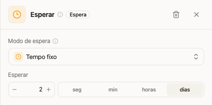 Espera de tempo fixo configurada para dois dias