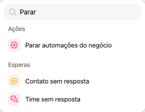 Busca de blocos do editor com a ação Parar automações do negócio