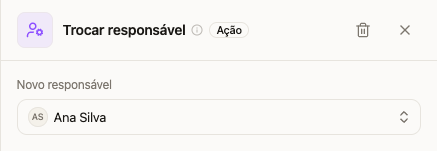 Ação Trocar responsável com Ana Silva selecionada