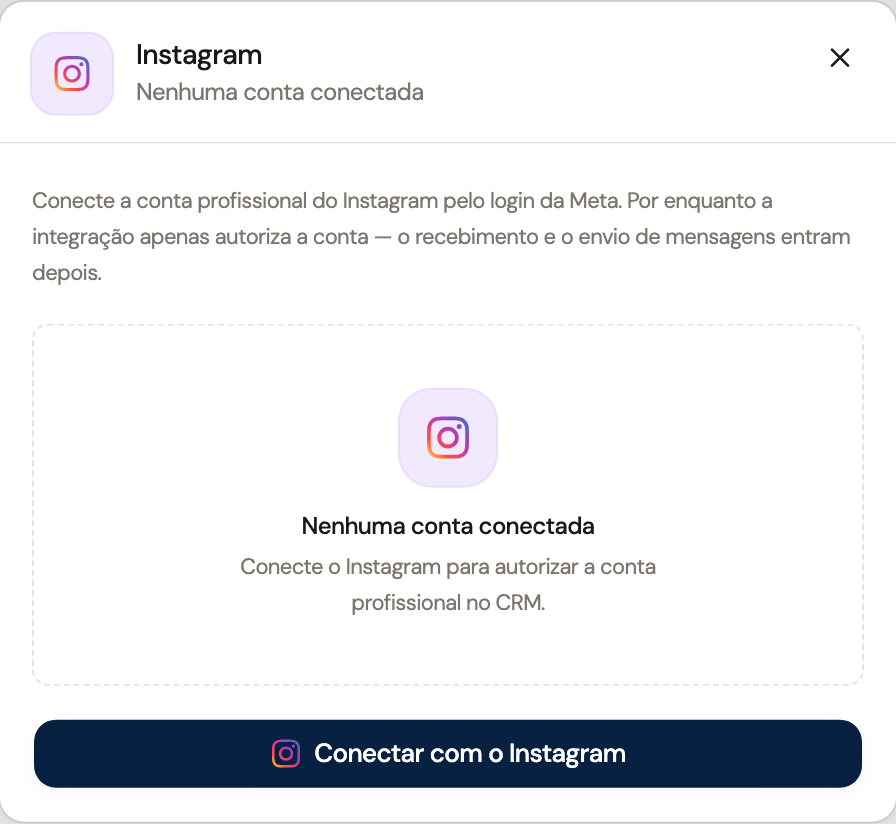 Diálogo do Instagram com a opção de conectar uma conta profissional pela Meta